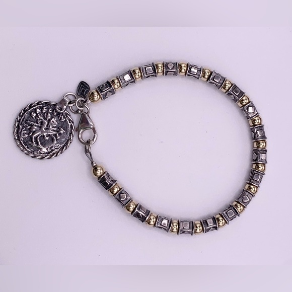 Silpada VERY RARE HTF Sterling & 14K Gold Filled Bead Roman Coin Charm Bracelet - Picture 14 of 15